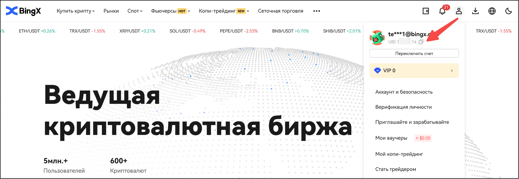 Руководство BingX | Как найти свой UID?